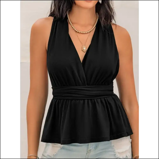 Tied Backless Peplum Top - Chic & Trendy - Black / s - Tank Tops on Sale Worldwide Shipping
