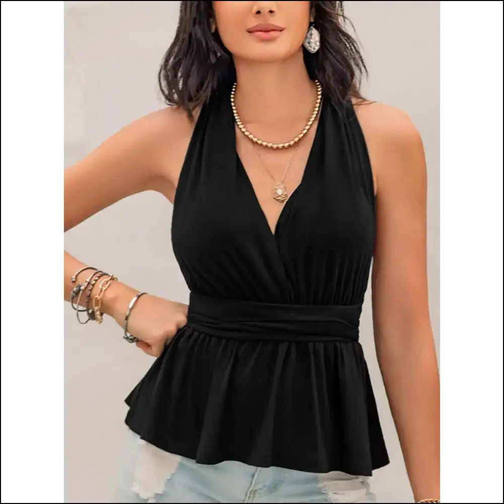 Tied Backless Peplum Top - Chic & Trendy - Tank Tops on Sale Worldwide Shipping
