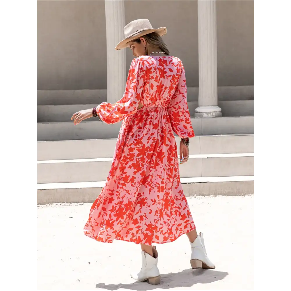 Chic Tied Cutout Printed Long Sleeve Midi Dress - Dresses on Sale Worldwide Shipping