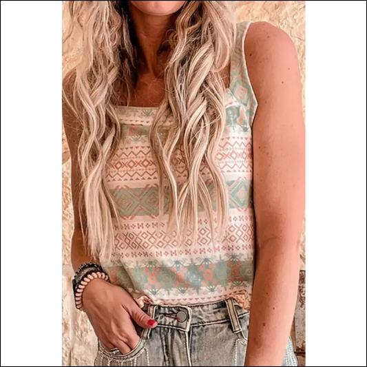 Tied Geometric Square Neck Cami - Elevate your Style! - Multicolor / l - Tank Tops on Sale Worldwide Shipping