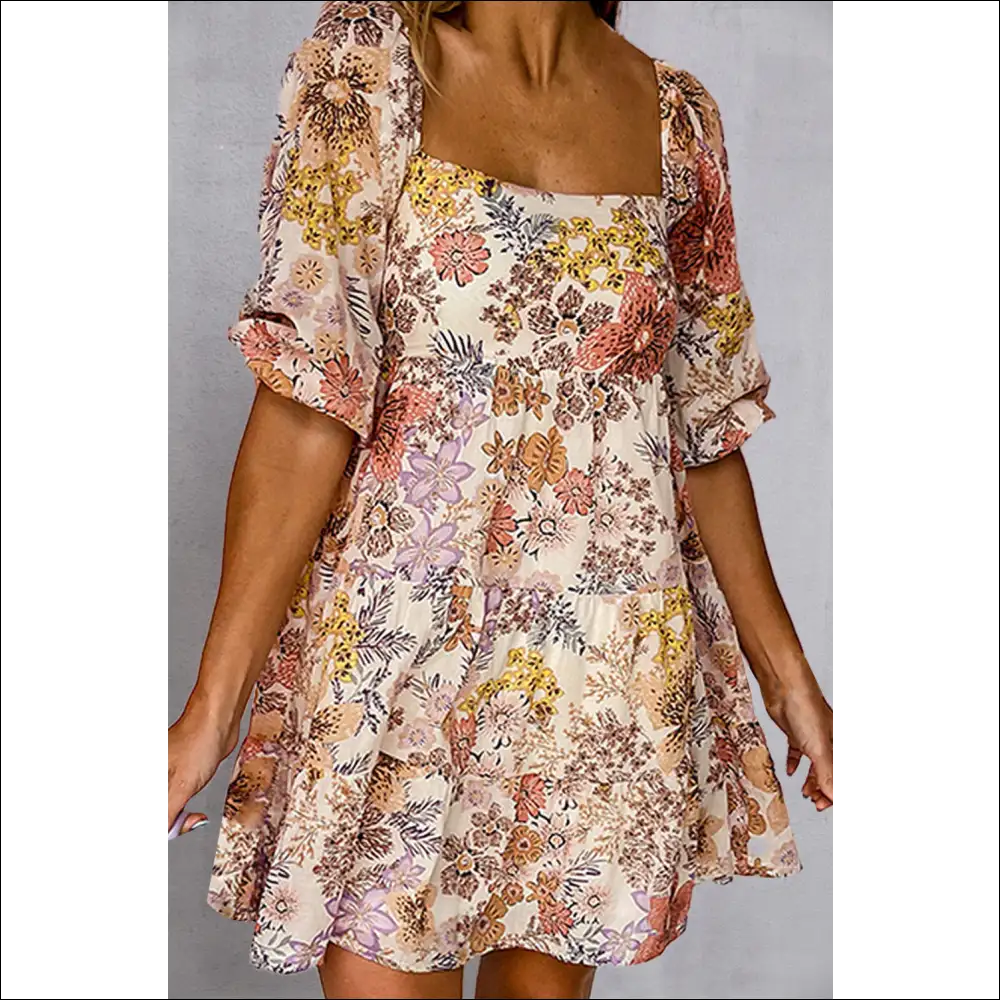 Tied Printed Half Sleeve Mini Dress - Floral / s - Dresses on Sale Worldwide Shipping