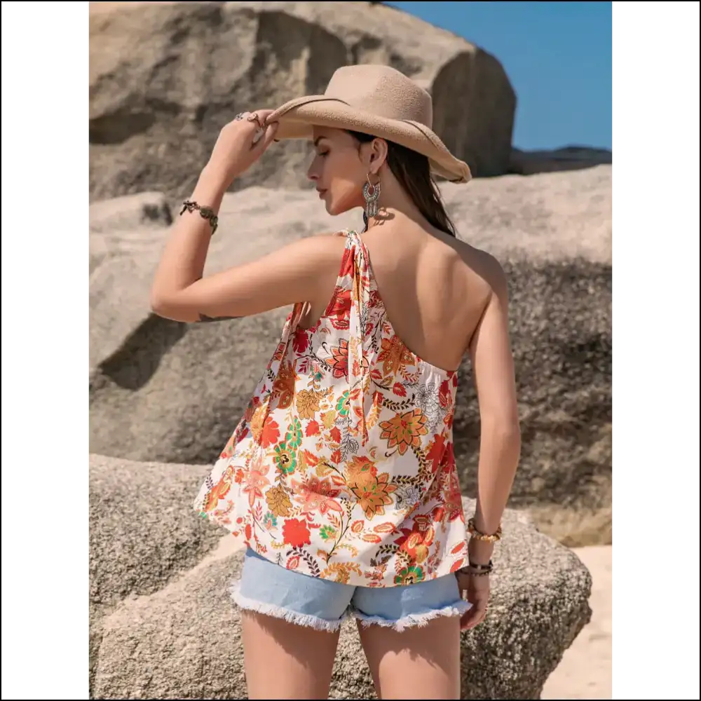 Tied Printed one Shoulder Tank Top - Chic & Stylish - Tops on Sale Worldwide Shipping