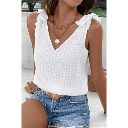 Tied V-neck Wide Strap Tank - Tops on Sale Worldwide Shipping