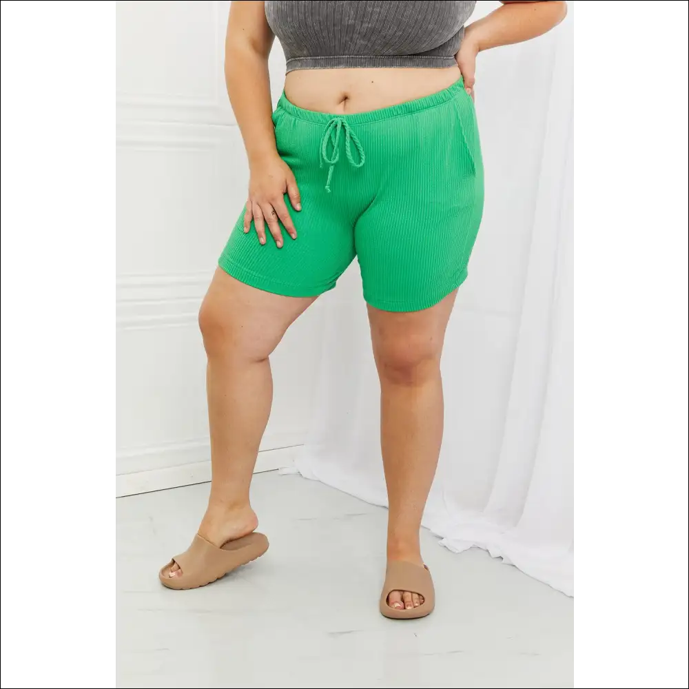 Too Good Full Size Ribbed Shorts in Green - 2xl - on Sale Worldwide Shipping