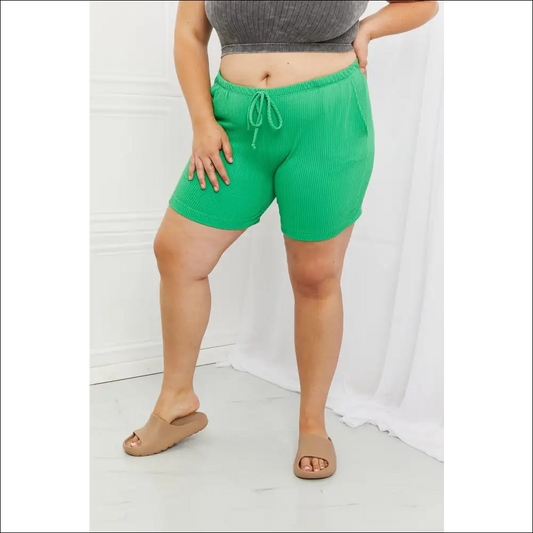 Too Good Full Size Ribbed Shorts in Green - 2xl - on Sale Worldwide Shipping