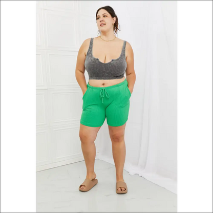 Too Good Full Size Ribbed Shorts in Green - on Sale Worldwide Shipping