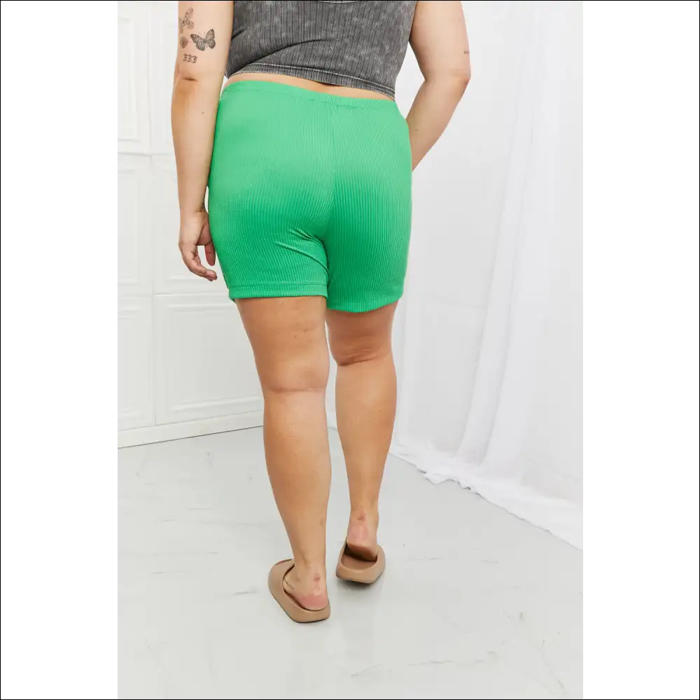 Too Good Full Size Ribbed Shorts in Green - on Sale Worldwide Shipping