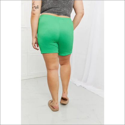Too Good Full Size Ribbed Shorts in Green - on Sale Worldwide Shipping