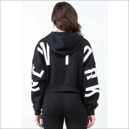 Trendy Bazi Letter Graphic Cropped Hoodie - Black / l - Hoodies Sweatshirts & on Sale Worldwide Shipping