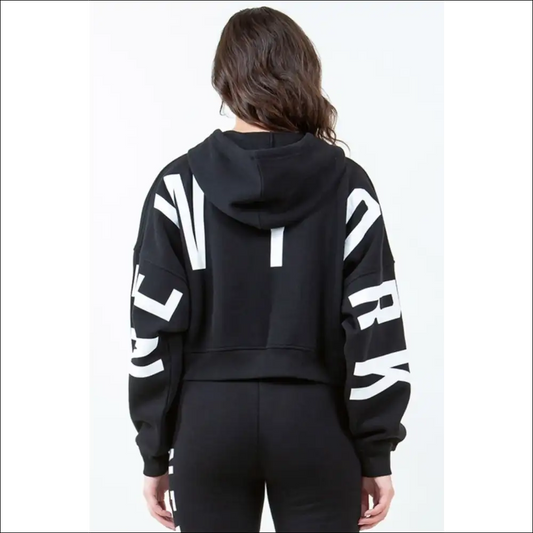 Trendy Bazi Letter Graphic Cropped Hoodie - Black / l - Hoodies Sweatshirts & on Sale Worldwide Shipping