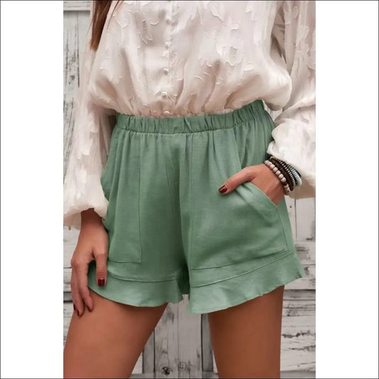 Trendy Elastic Waist Shorts with Pockets - Sage / l - on Sale Worldwide Shipping