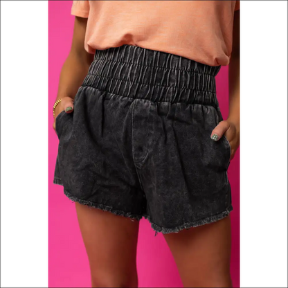 Trendy High Waist Raw Hem Denim Shorts - on Sale Worldwide Shipping