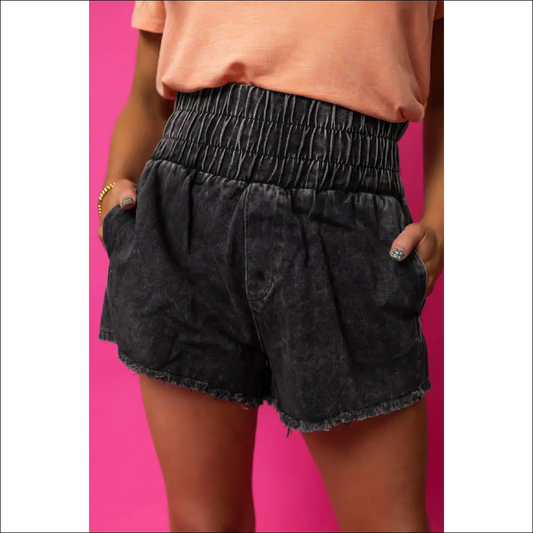 Trendy High Waist Raw Hem Denim Shorts - on Sale Worldwide Shipping