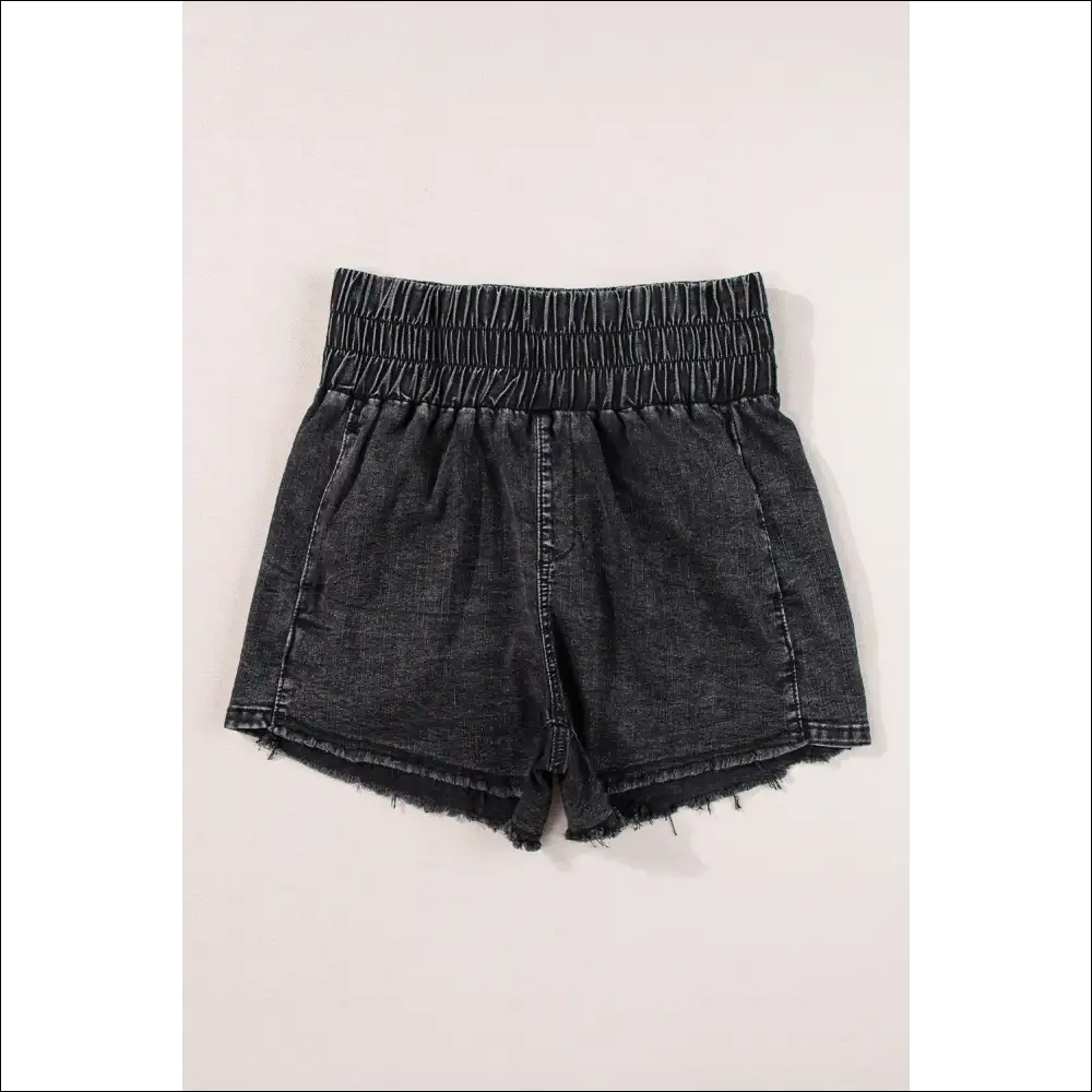 Trendy High Waist Raw Hem Denim Shorts - Black / 6 - on Sale Worldwide Shipping