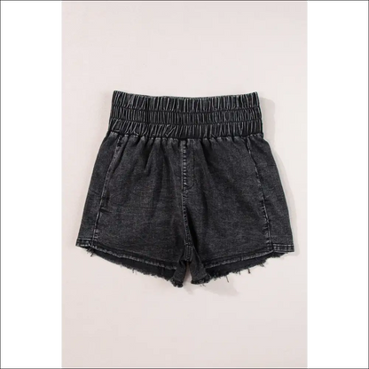 Trendy High Waist Raw Hem Denim Shorts - Black / 6 - on Sale Worldwide Shipping
