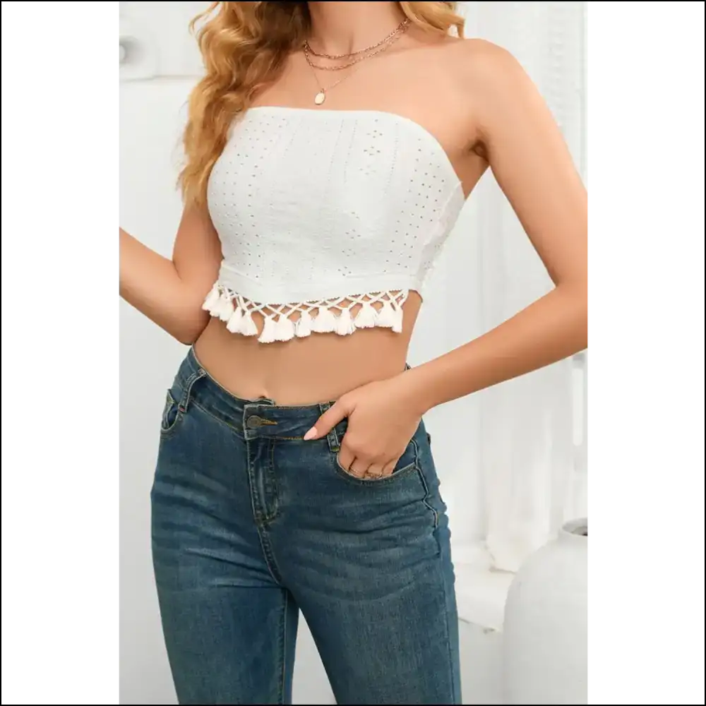 Trendy Tassel Eyelet Tube Top - Tank Tops on Sale Worldwide Shipping