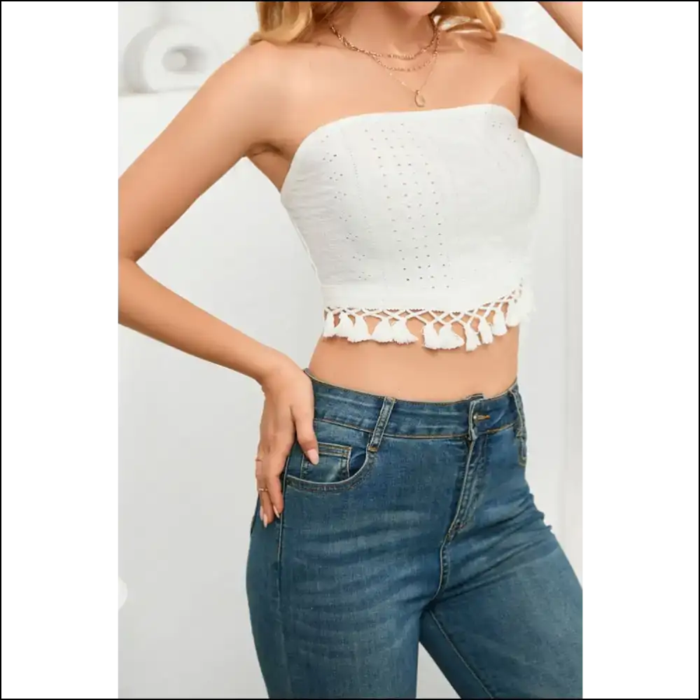 Trendy Tassel Eyelet Tube Top - Tank Tops on Sale Worldwide Shipping