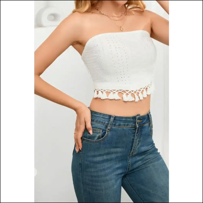 Trendy Tassel Eyelet Tube Top - Tank Tops on Sale Worldwide Shipping