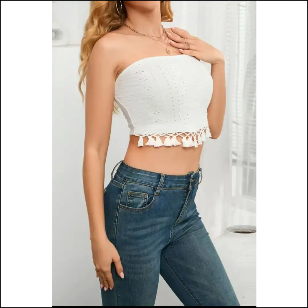 Trendy Tassel Eyelet Tube Top - Tank Tops on Sale Worldwide Shipping