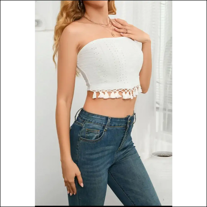 Trendy Tassel Eyelet Tube Top - Tank Tops on Sale Worldwide Shipping