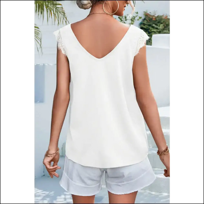 Turn Heads and Drop Jaws in our Lace Eyelash Trim V-neck Tank! - Tank Tops on Sale Worldwide Shipping