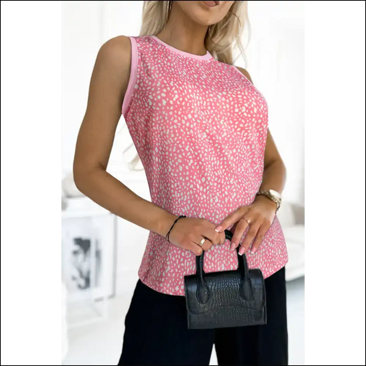 Turn Heads and Feel Fabulous in your Chic Printed Round Neck Tank Top! 😂 - Dusty Pink / s - Tops on Sale Worldwide Shipping
