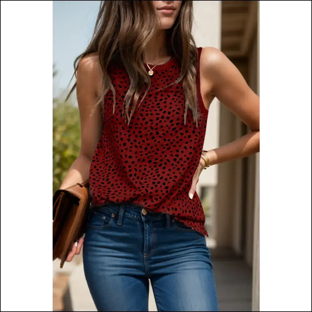 Turn Heads and Feel Fabulous in your Chic Printed Round Neck Tank Top! 😂 - Burgundy / s - Tops on Sale Worldwide Shipping