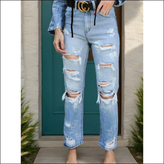 Turn Heads and Save Lives in our Distressed Straight Jeans! 😂✨ - Light Blue / s - Jeans on Sale Worldwide Shipping
