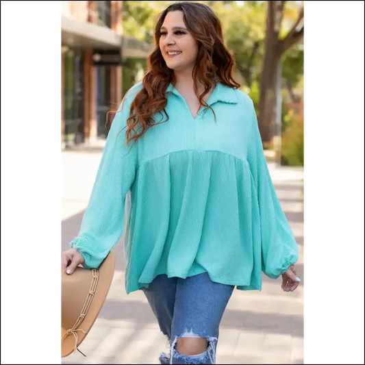 Turquoise Balloon Sleeve: Needful Things for when You’re Feeling Extra 💙 - Plus Size Tops on Sale Worldwide Shipping