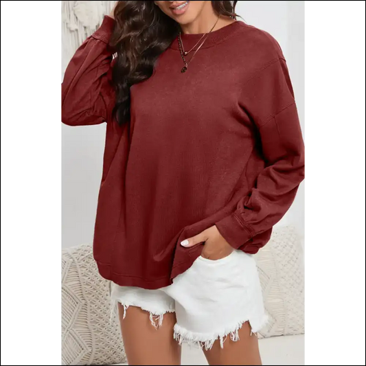 Twisted Round Neck Dropped Shoulder Sweatshirt - Burgundy / s - Sweatshirts & Hoodies on Sale Worldwide Shipping
