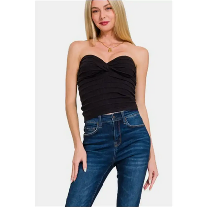 Twisted Sweetheart Neck Ruched Top - Tank Tops on Sale Worldwide Shipping