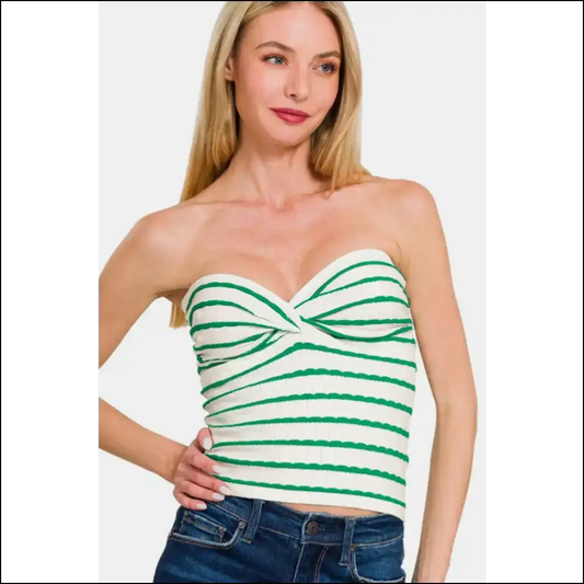 Twisted Sweetheart Neck Striped Tube Top - Green / l - Tank Tops on Sale Worldwide Shipping