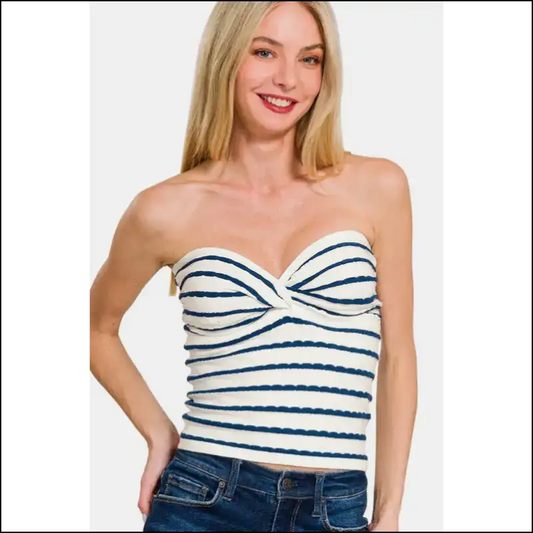 Twisted Sweetheart Neck Striped Tube Top - Peacock Blue / s - Tank Tops on Sale Worldwide Shipping
