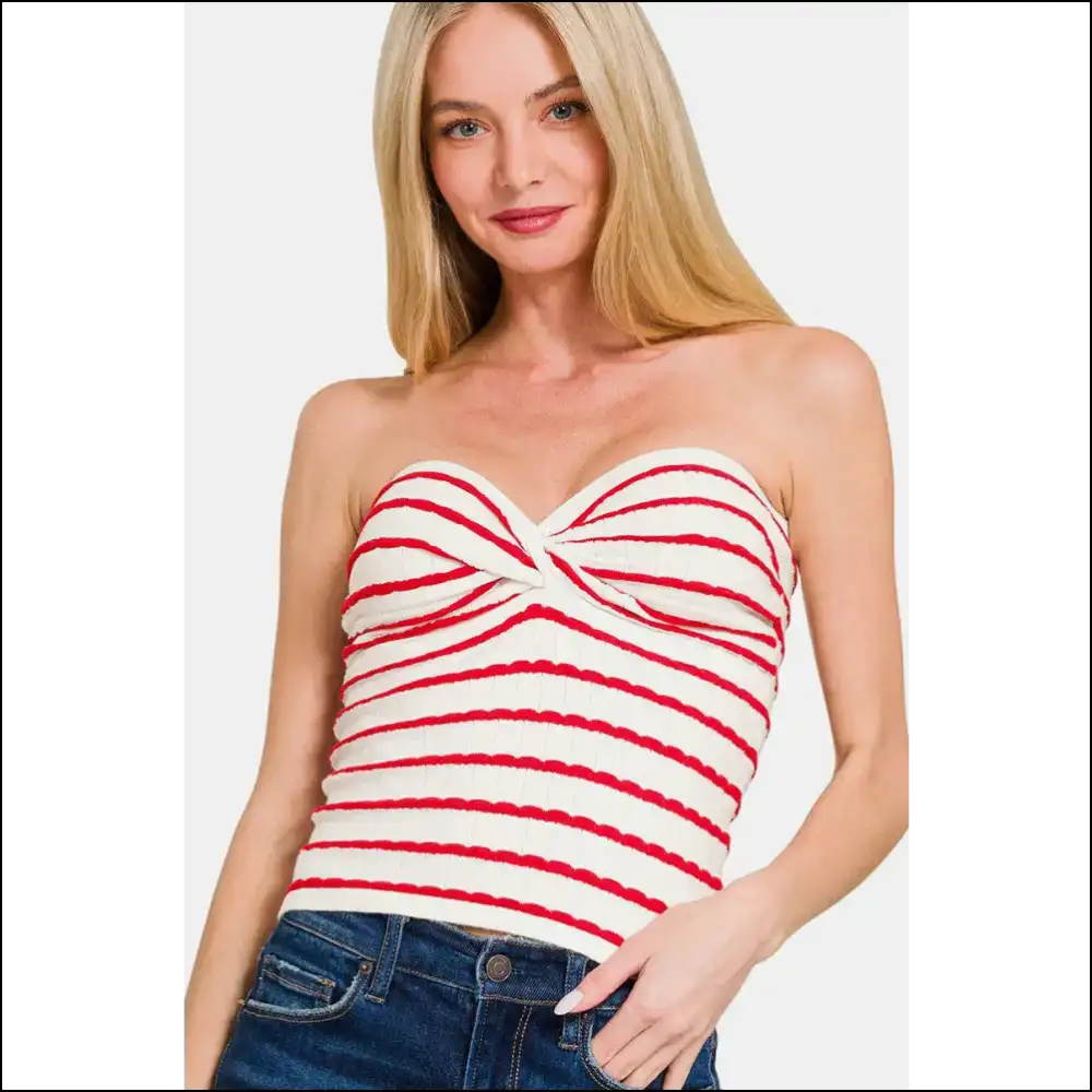 Twisted Sweetheart Neck Striped Tube Top - Red / s - Tank Tops on Sale Worldwide Shipping