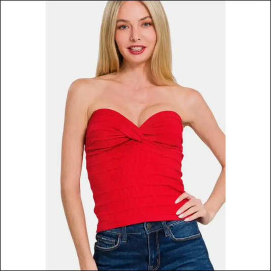 Twisted Sweetheart Neck Top - Zenana Chic - Red / s - Tank Tops on Sale Worldwide Shipping