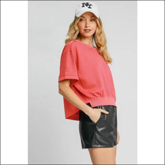 Umgee Lightweight Cropped Sweatshirt for Plus Size Fashionistas - Strawberry / 1xl - Sweatshirts & Hoodies on Sale Worldwide Shipping