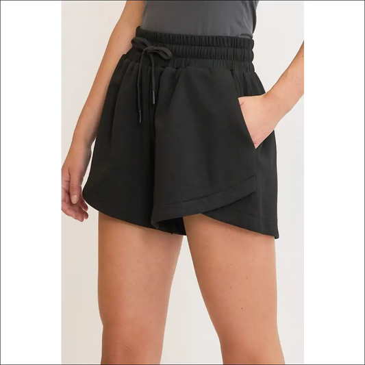 Umgee Plus Size Drawstring Sweat Shorts with Pockets - Black / m - on Sale Worldwide Shipping
