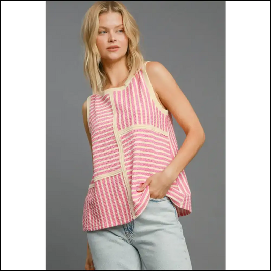 Umgee Textured Striped Tank - your New Wardrobe Essential! - Pink / s - Tops on Sale Worldwide Shipping