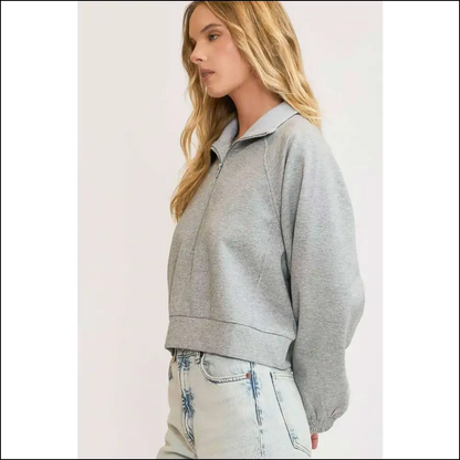 Umgee Trendy Half Zip Cropped Sweatshirt - Plus Size - Sweatshirts & Hoodies on Sale Worldwide Shipping