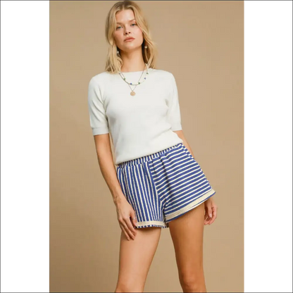 Umgee Trendy Striped Elastic Waist Shorts with Pockets - on Sale Worldwide Shipping