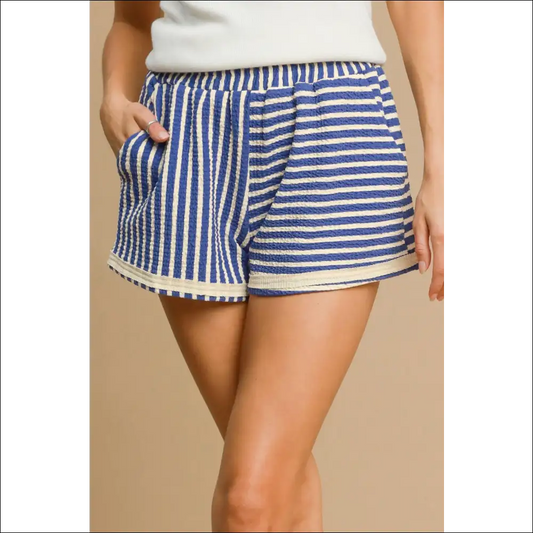 Umgee Trendy Striped Elastic Waist Shorts with Pockets - on Sale Worldwide Shipping
