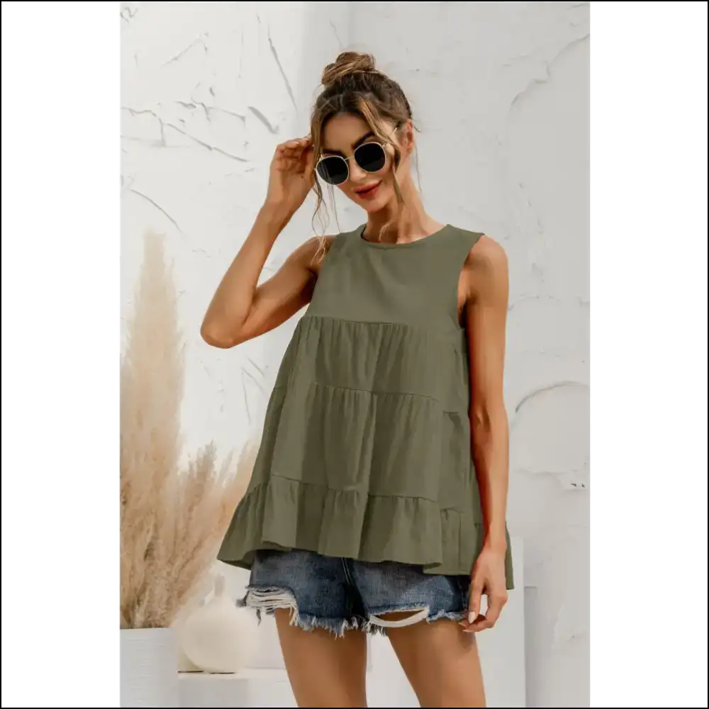 Unleash Inner Diva: Needful Things Chic Round Neck Tank of Awesomeness! 🌟 - Green / s - Tops on Sale Worldwide Shipping