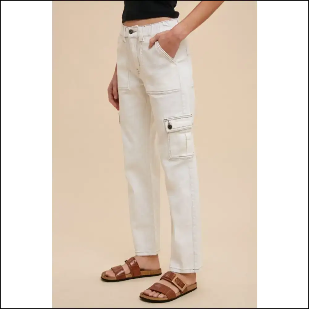 Unleash your Inner Boss Babe in Annie Wear Chic Straight Leg Cargo Jeans! 💥😂 - White / s - Jeans on Sale Worldwide Shipping