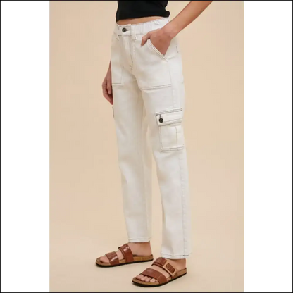 Unleash your Inner Boss Babe in Annie Wear Chic Straight Leg Cargo Jeans! 💥😂 - White / s - Jeans on Sale Worldwide Shipping
