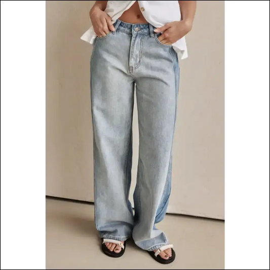 Unleash your Inner Boss with Chic Contrast Straight Leg Jeans 💃 - Light / s - on Sale Worldwide Shipping