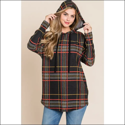 Unleash your Inner Comfy Assassin with the Bombom Chic Plaid Hoodie! - Black / s - Hoodies Sweatshirts & on Sale Worldwide Shipping