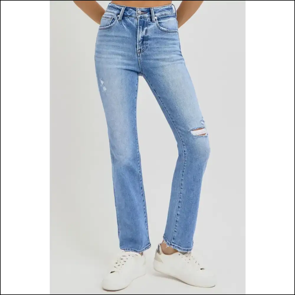Unleash your Inner Diva: Risen Distressed High-rise Ankle Straight Jeans! 🎉 - Jeans on Sale Worldwide Shipping