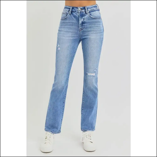 Unleash your Inner Diva: Risen Distressed High-rise Ankle Straight Jeans! 🎉 - Blue / 0(24) - Jeans on Sale Worldwide Shipping