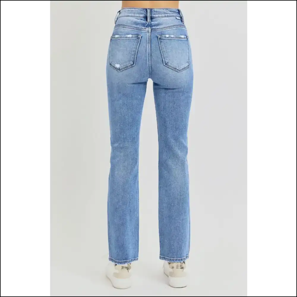 Unleash your Inner Diva: Risen Distressed High-rise Ankle Straight Jeans! 🎉 - Jeans on Sale Worldwide Shipping