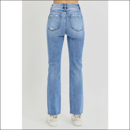 Unleash your Inner Diva: Risen Distressed High-rise Ankle Straight Jeans! 🎉 - Jeans on Sale Worldwide Shipping